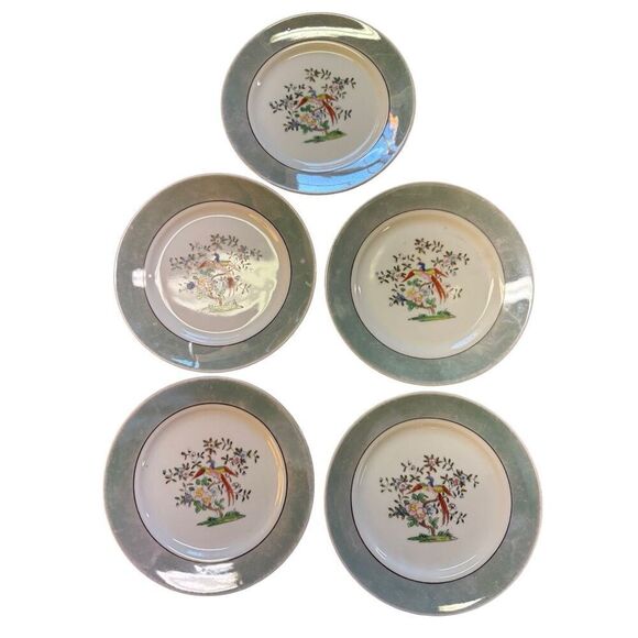 Vintage Noritake Morimura Lusterware Bird Of Paradise Saucer Plates 5 Piece Set - Picture 4 of 10